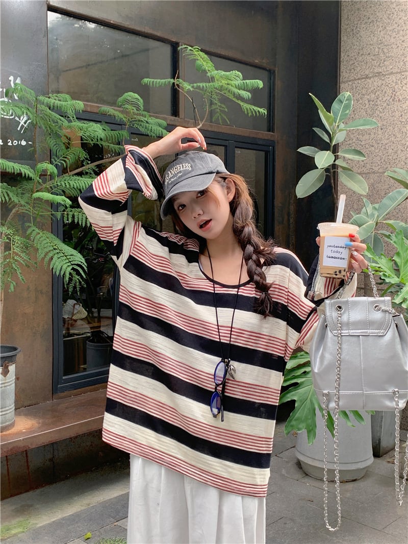 【tops】ボーダー柄長袖Tシャツ　M25169