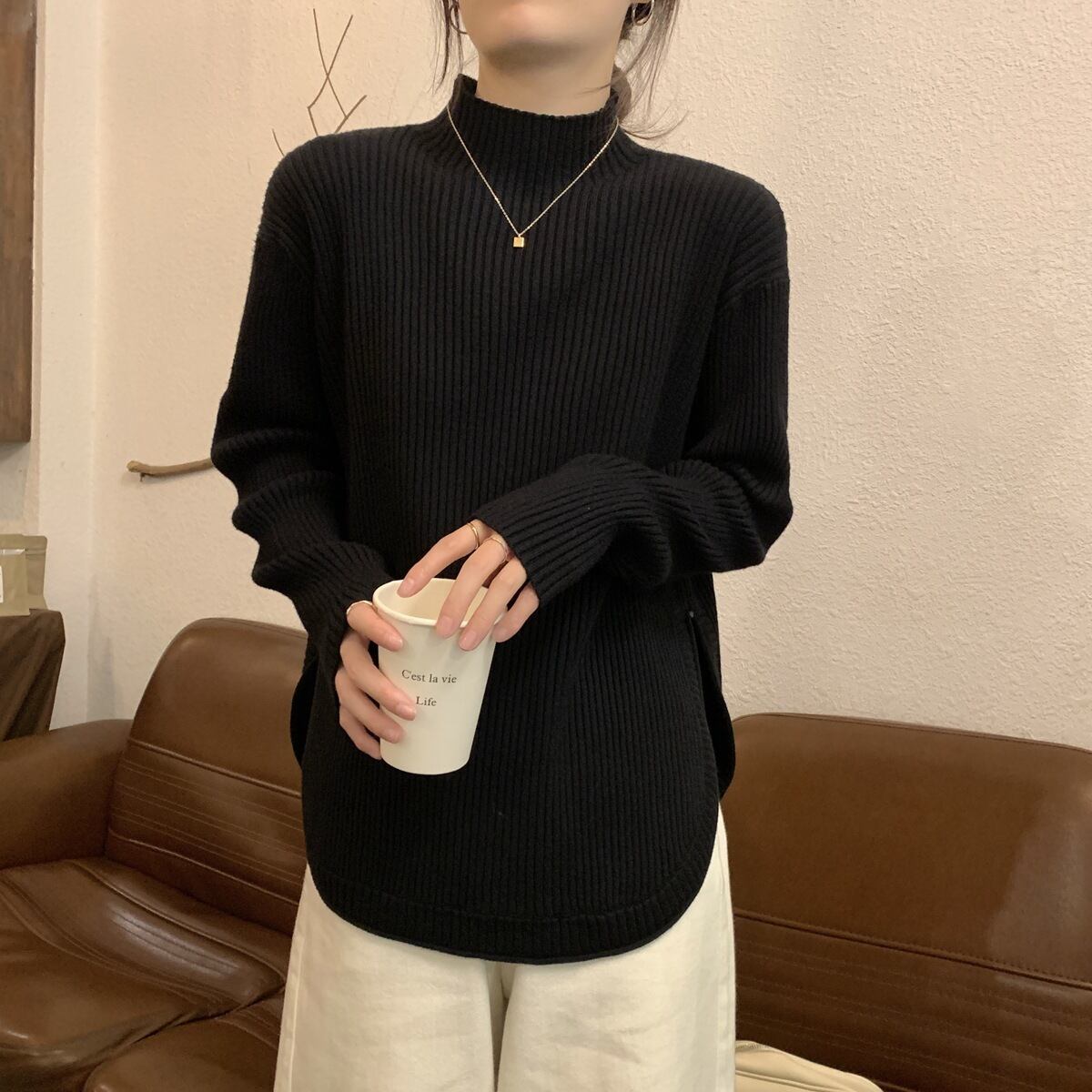 【tops】スリットニットセーター　M27982