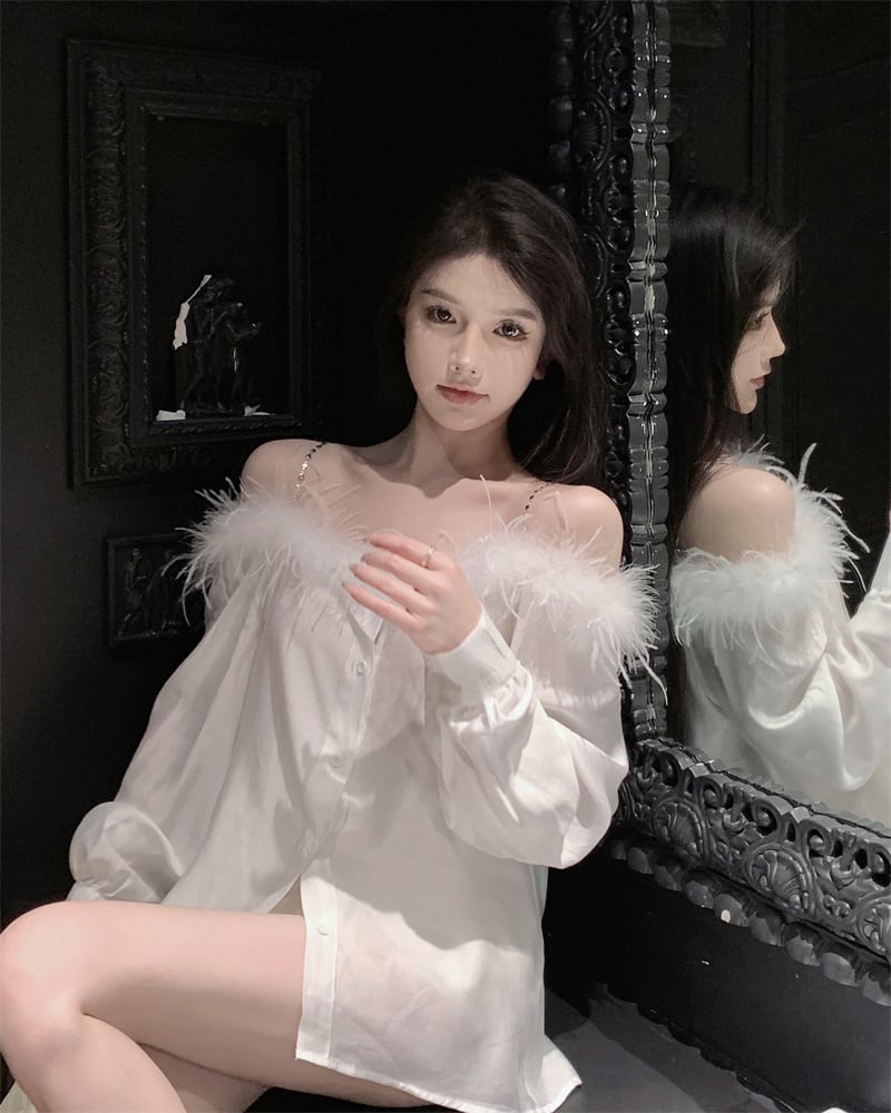 【tops】フェイクファーオフショルダートップス　N2690
