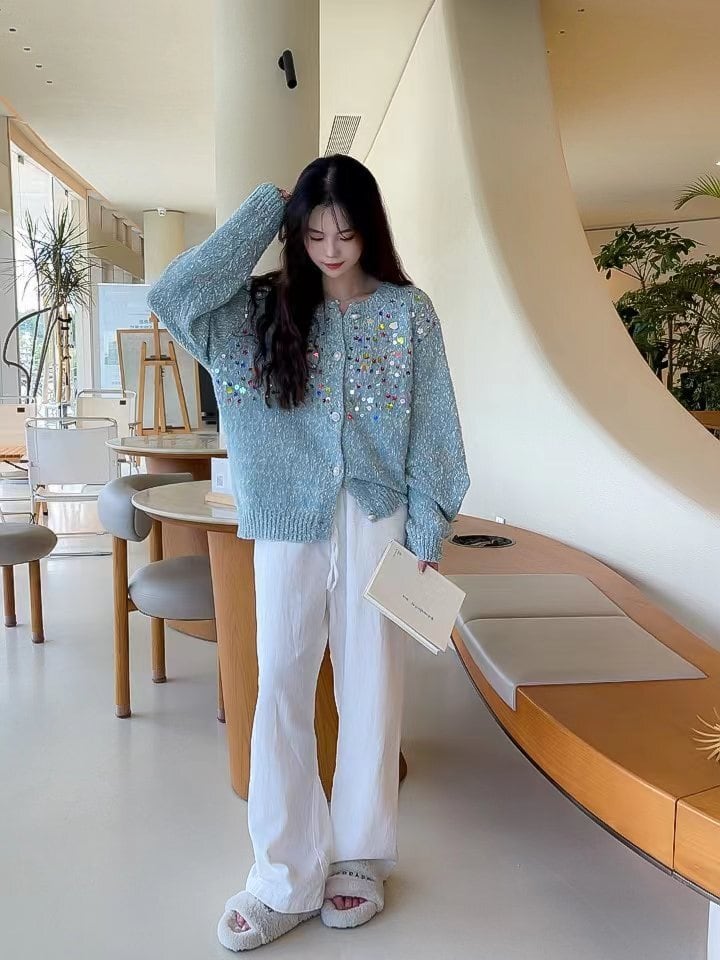 【outer】スパンコールニットカーデ　M25897