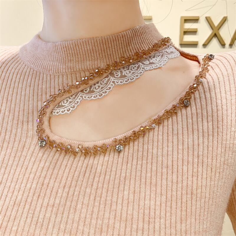 【tops】レース切り替えニットトップス　M28664
