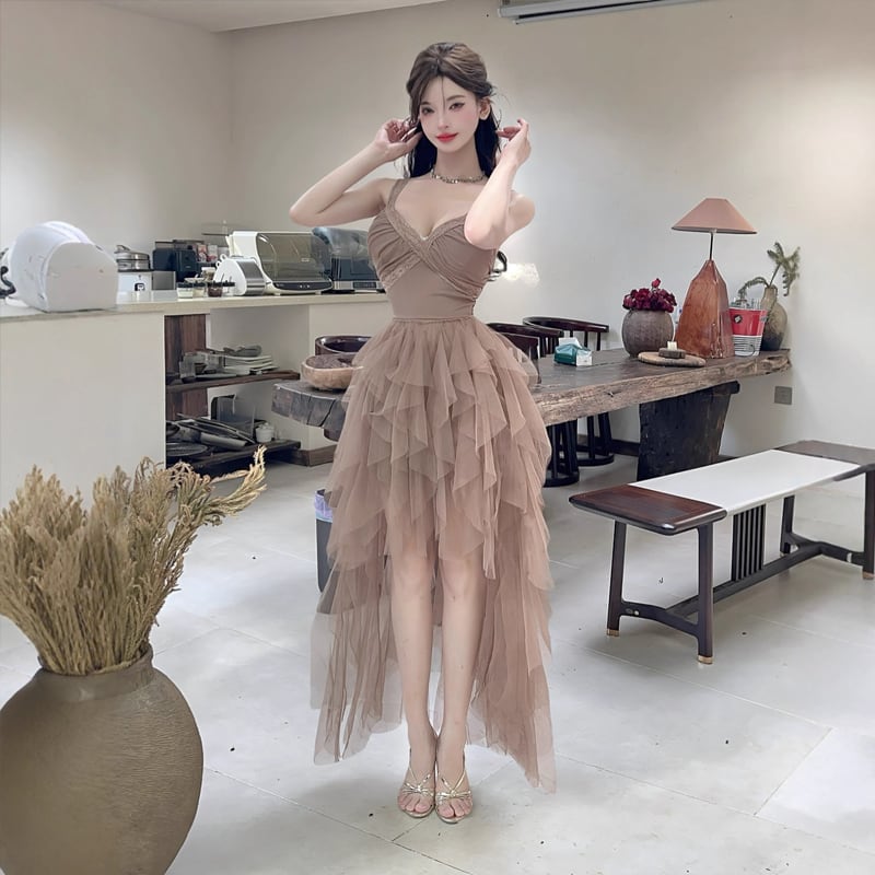【dress】イレヘムチュールキャミワンピース Q7575