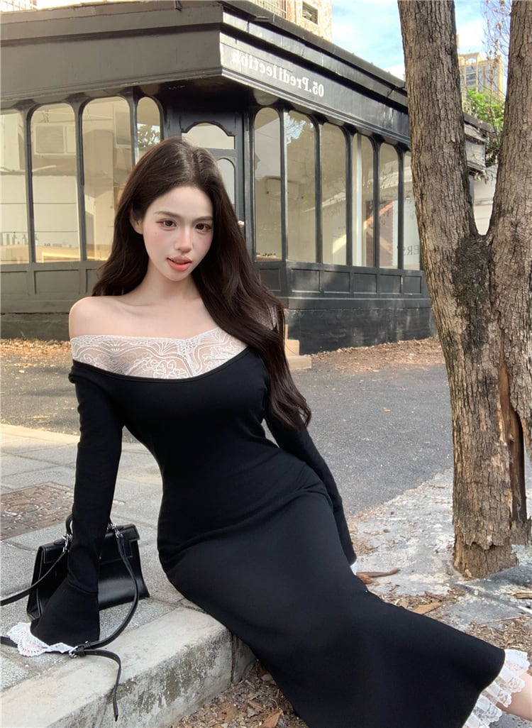 【dress】ボートネックドッキングワンピース　M27957