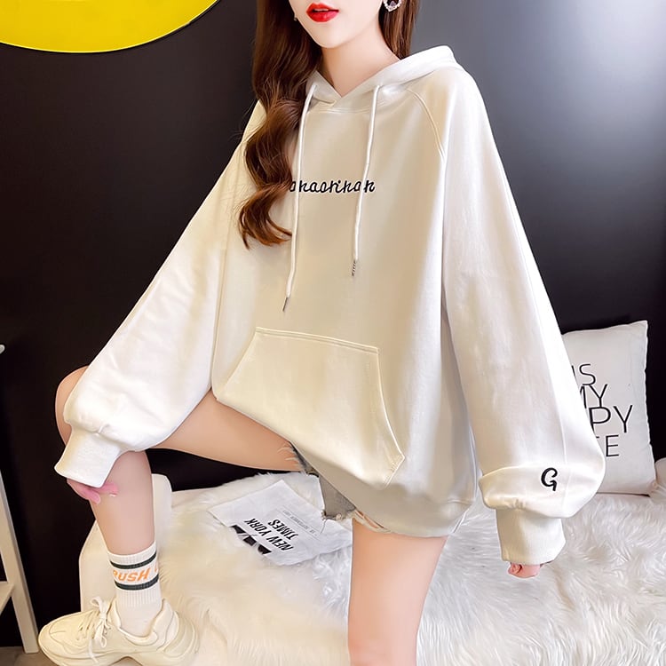 【tops】韓国ファッションフード付き長袖英字柄秋新作3色カジュアル薄手着回しパーカーF0722