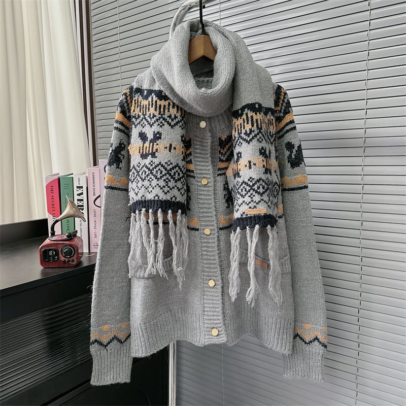 【outer】ニットカーデマフラー付き　M27562
