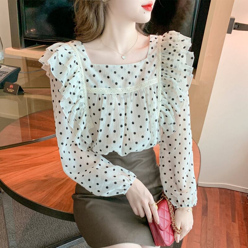 【tops】ドット柄シャツトップス　M28606
