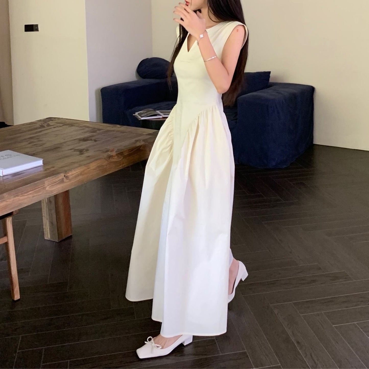 【dress】VネックノースリーブワンピースF7272