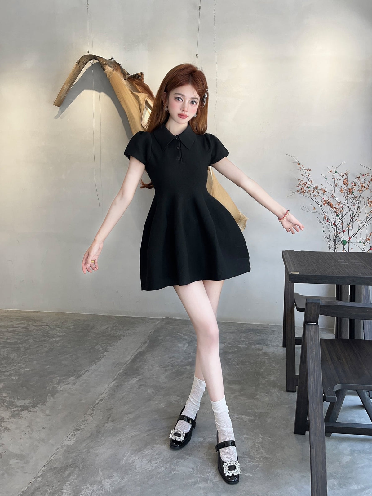 【dress】ポロネック立体感ミニワンピース　N2667
