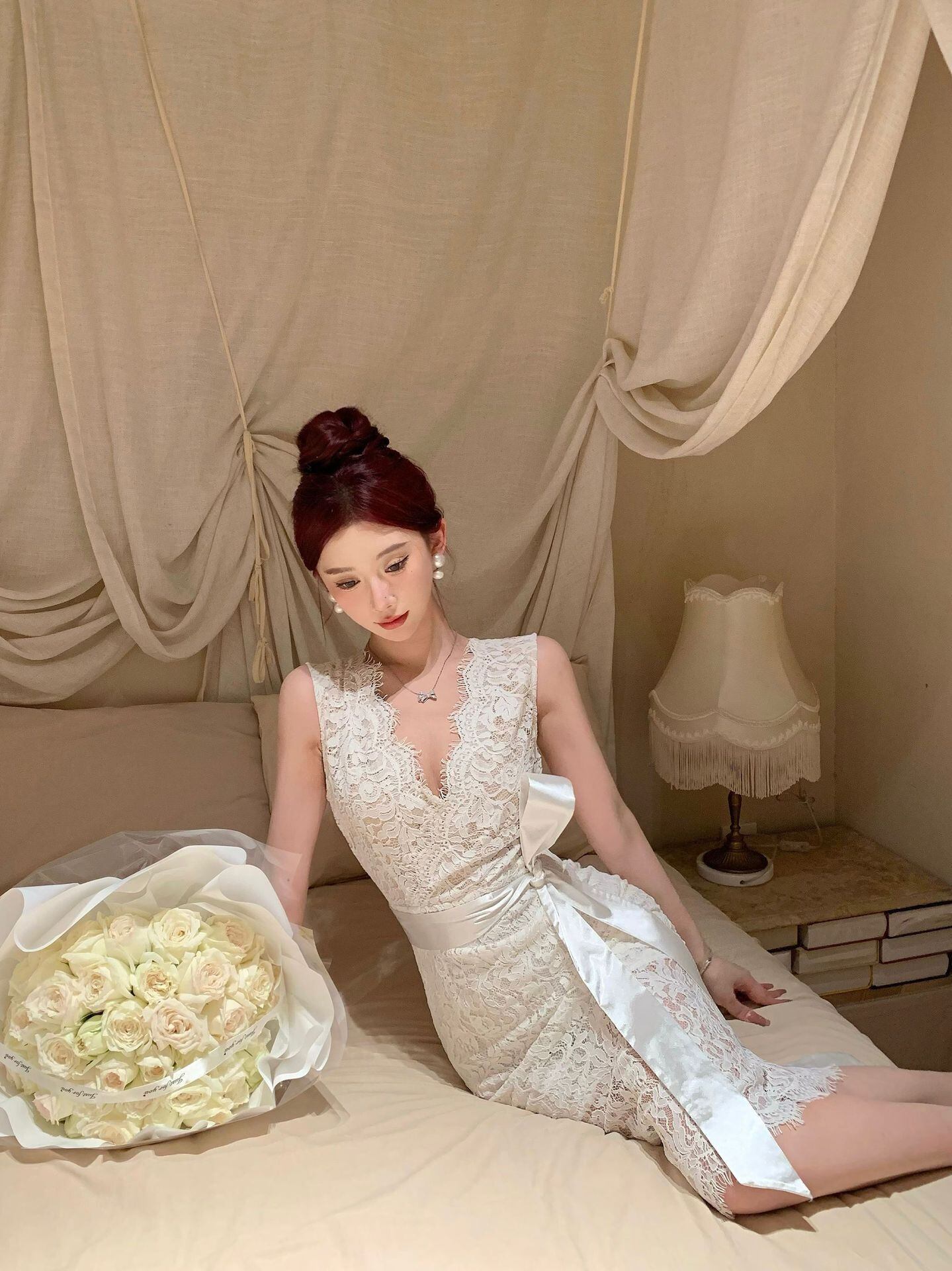 【dress】Vネックレースタイトワンピース G21008