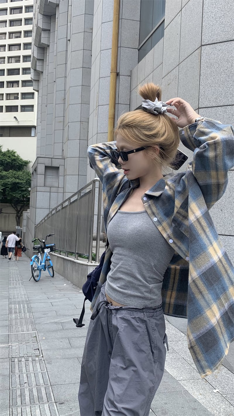 【tops】チェック柄シャツトップス　M25664