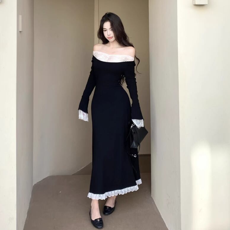 【dress】ボートネックドッキングワンピース　M27957