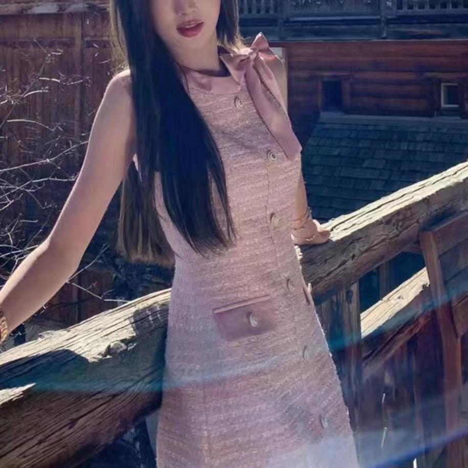 【dress】リボン付きツイードワンピース　M24021