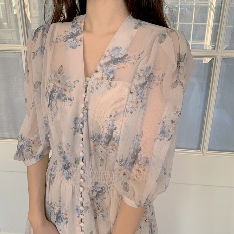 【dress】Vネック花柄シフォンワンピース G20747