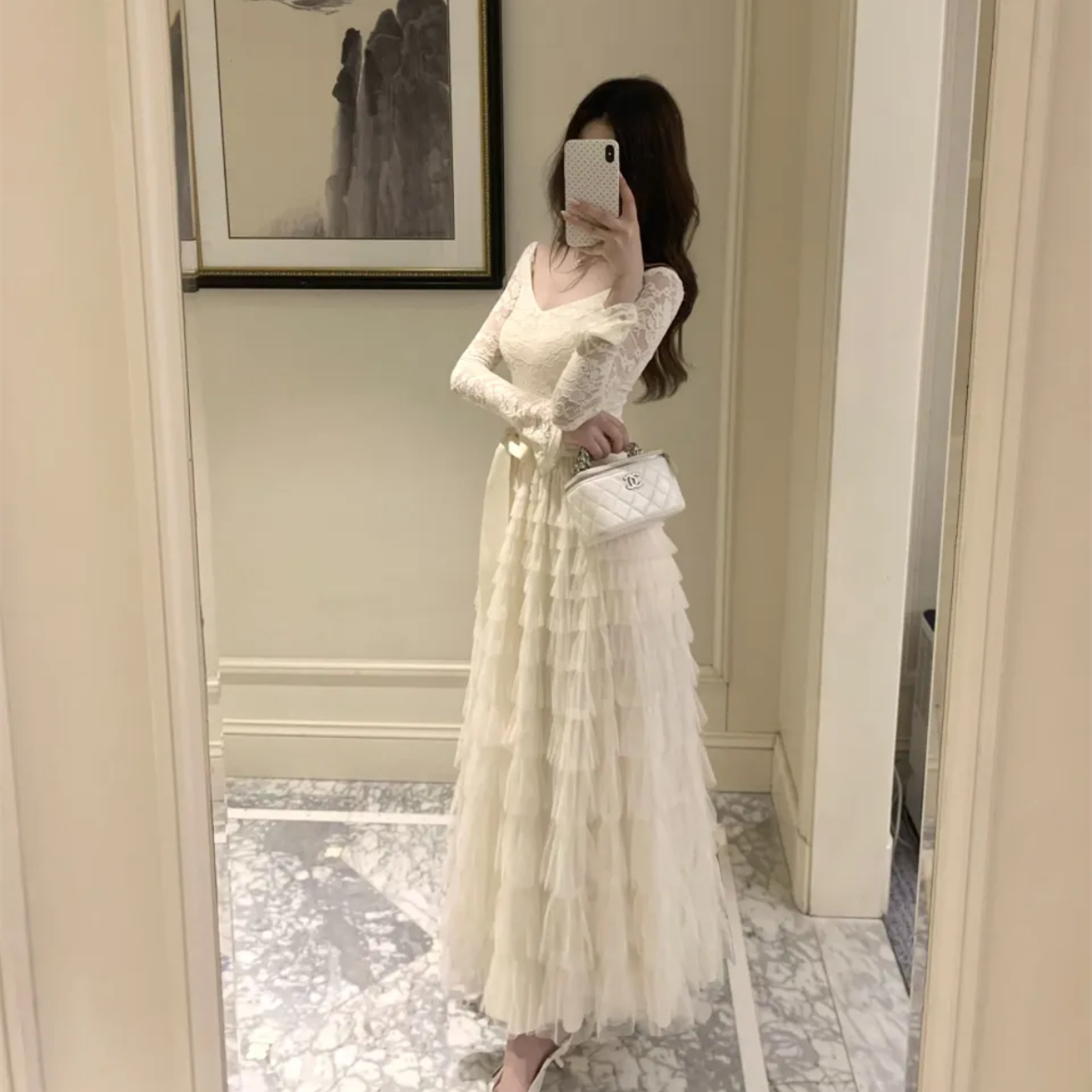 【dress】レースドッキングティアードワンピース　N3475