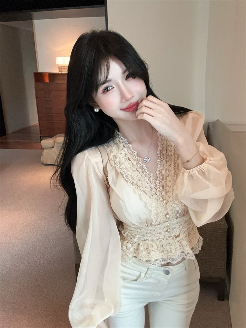 【tops】レースドッキングブラウス　M29390