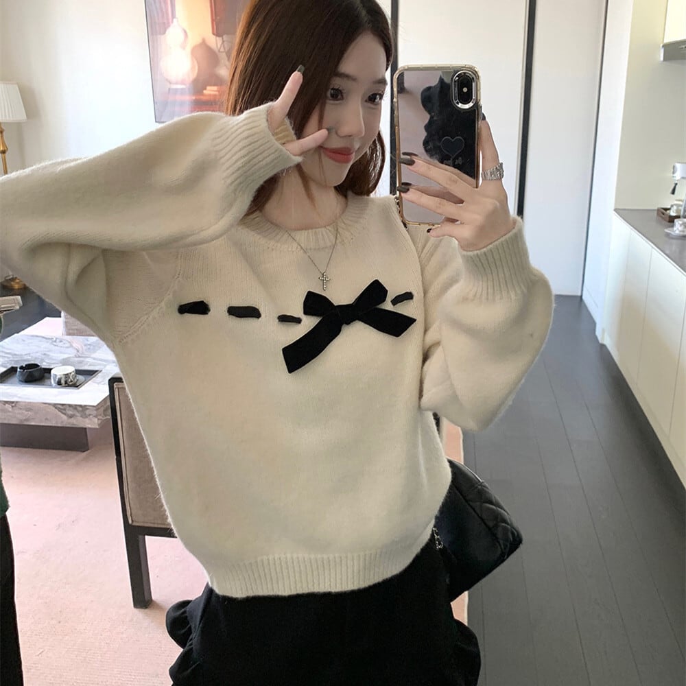 【tops】リボン付きニットセーター　M28635