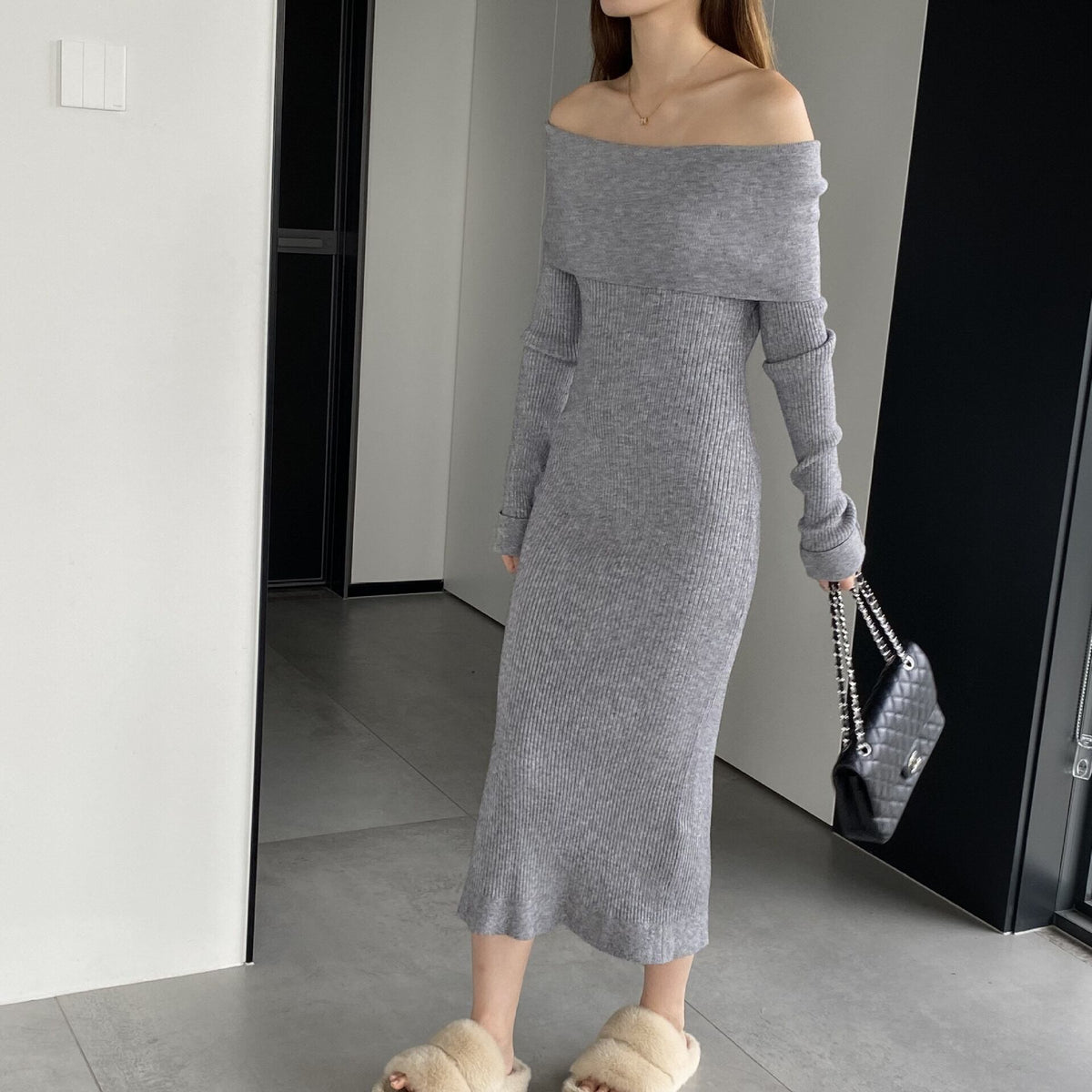 【dress】ボートネックニットワンピース　M18734