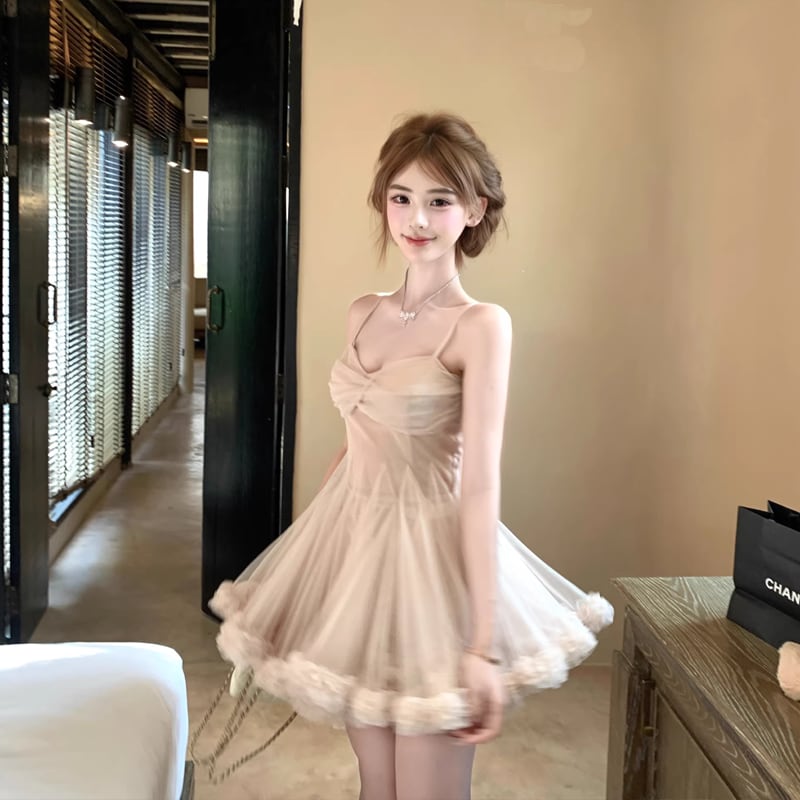 【dress】ギャザーフリルチュールミニワンピース Q8417