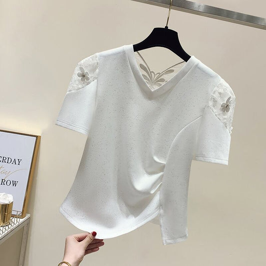 【tops】半袖透かし彫りＴシャツF7455