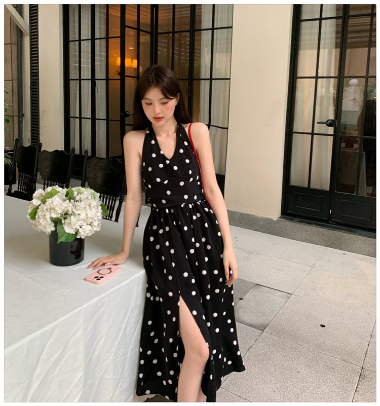 【dress】バックリボンドット柄ワンピース　M24012
