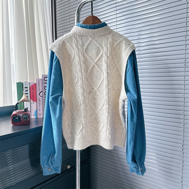 【outer】デニム切り替えニットカーデ　M25579