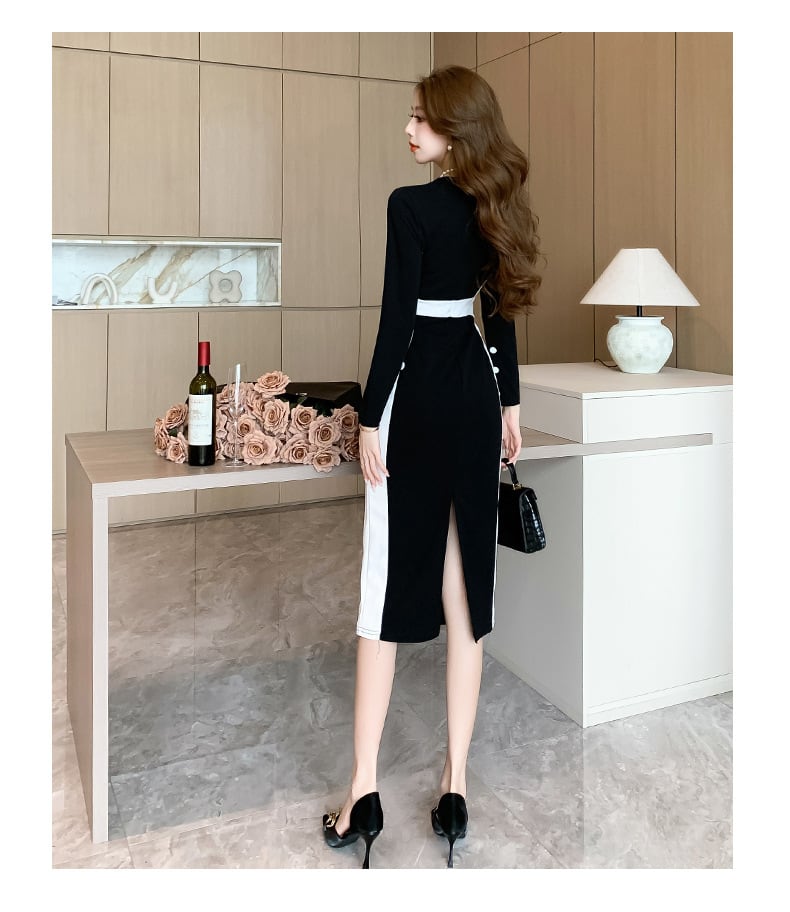 【dress】カラーマッチングタイトワンピース G19344