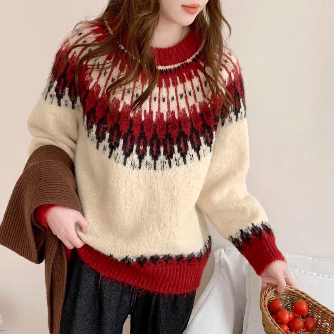 【tops】ジャカードニットセーター　M27874