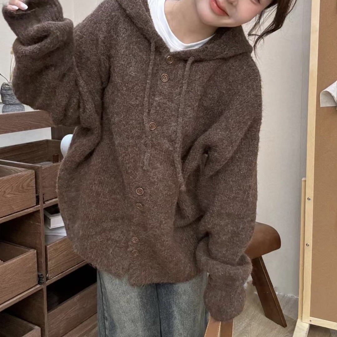 【outer】フード付きニットカーデ　M25792