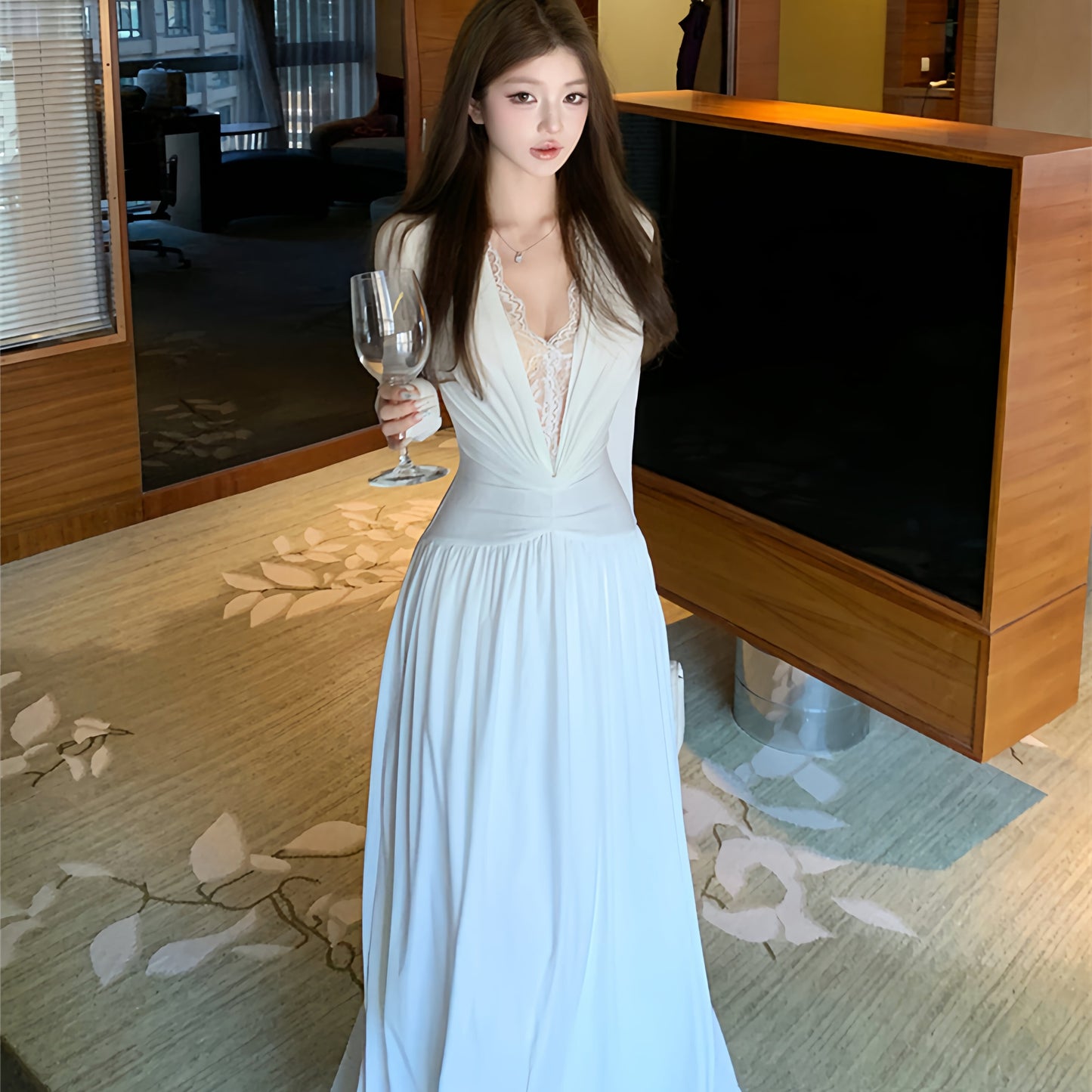【dress】レースドッキングロングワンピース　N3432