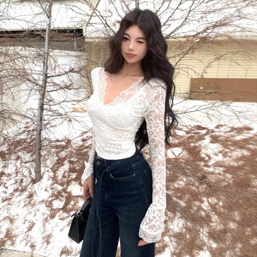 【tops】Vネックレーストップス　M27941