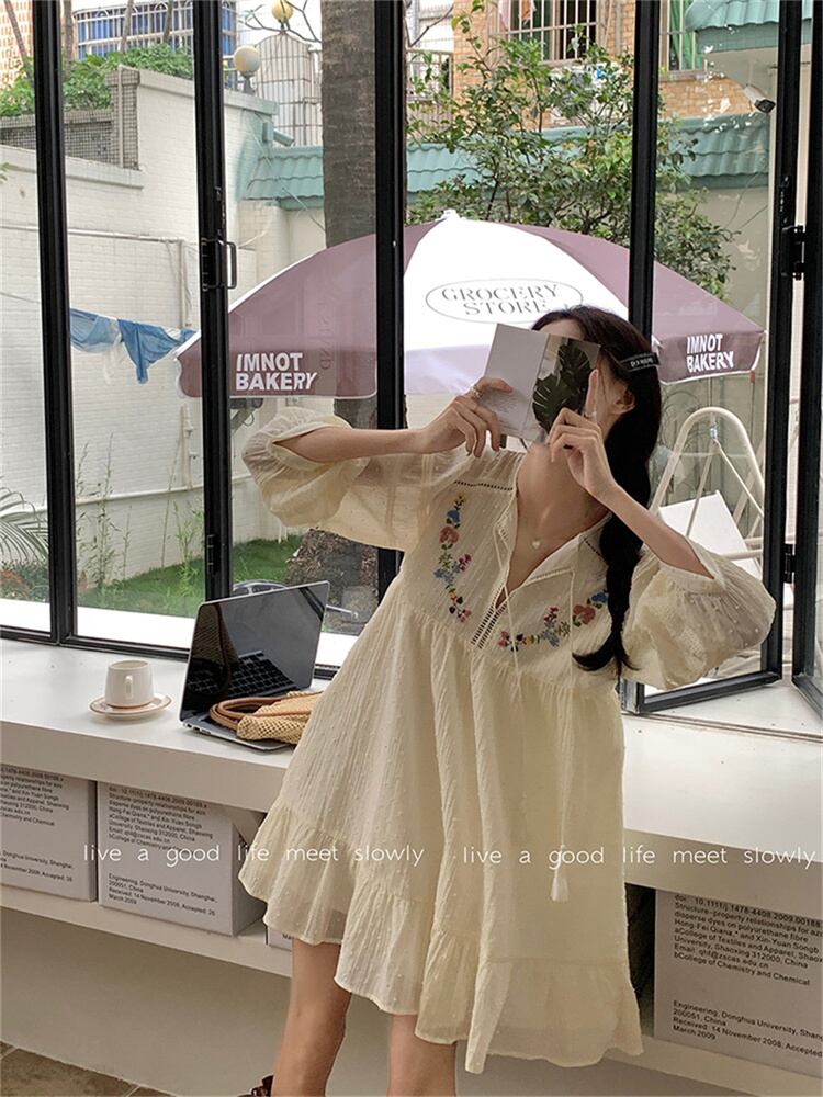 【dress】ランタンスリーブ花柄ワンピース G20348