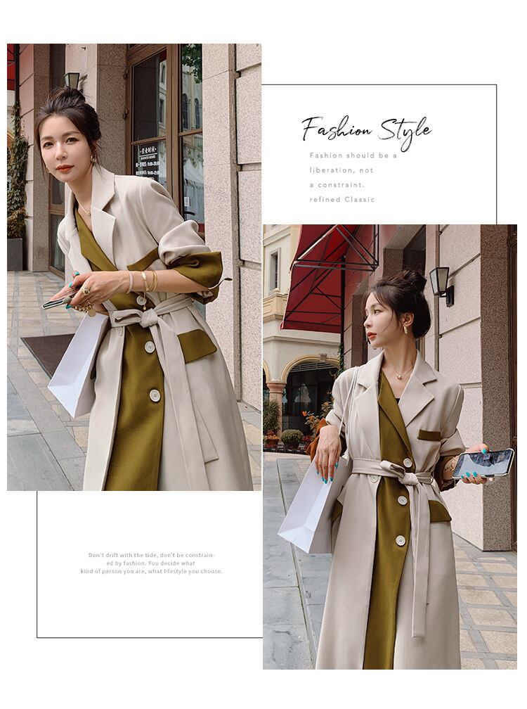 【outer】美人度アップ!ファッション魅力的上品な質感エレガントロング丈トレンチコート G2777