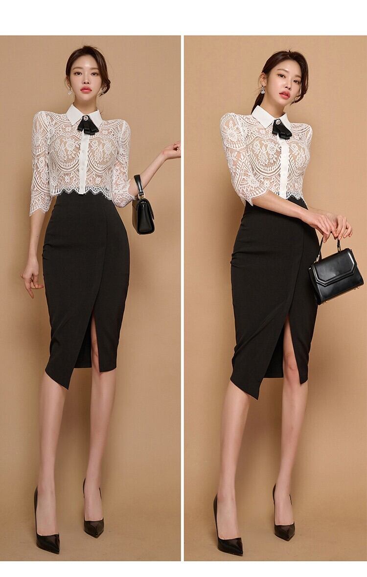 【set】レーストップス+OL通勤スカート２点セットG20629