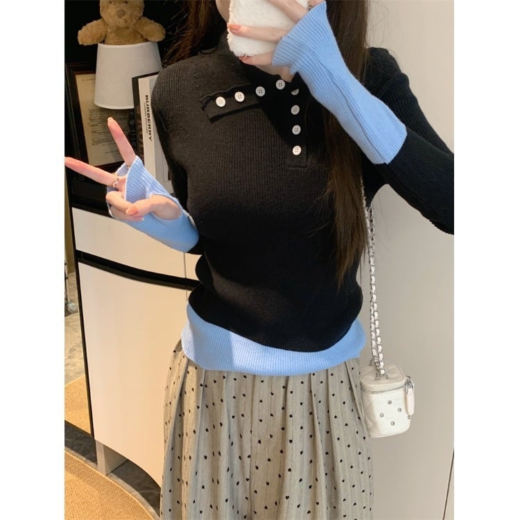 【tops】配色切り替えニットトップス　M28898