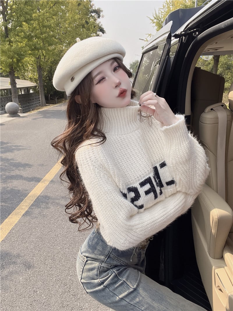 【tops】ハイネックニットトップス Q7177