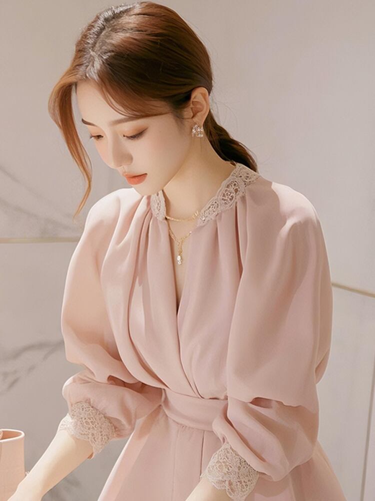 【tops】レース切り替えブラウス　M29671