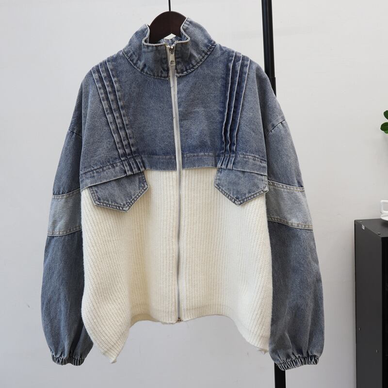 【outer】ニットドッキングデニムジャケット Q6497