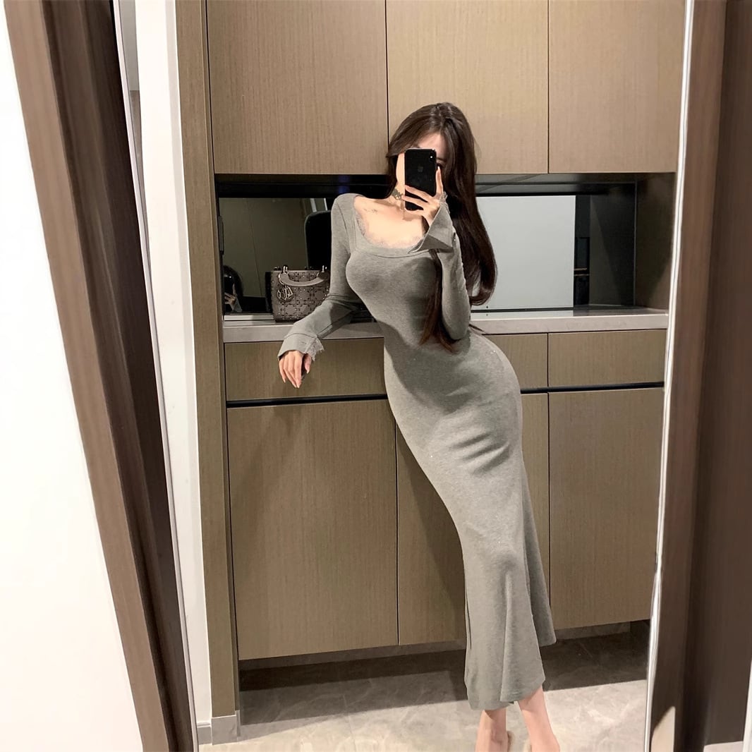 【dress】レース切り替えマーメイドワンピース　M28403