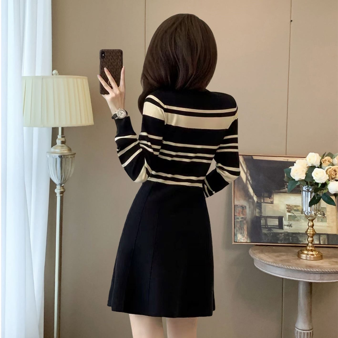 【dress】ボーダー柄ニットワンピース　M29320