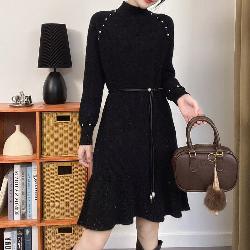 【dress】ハイネックニットワンピース Q7035