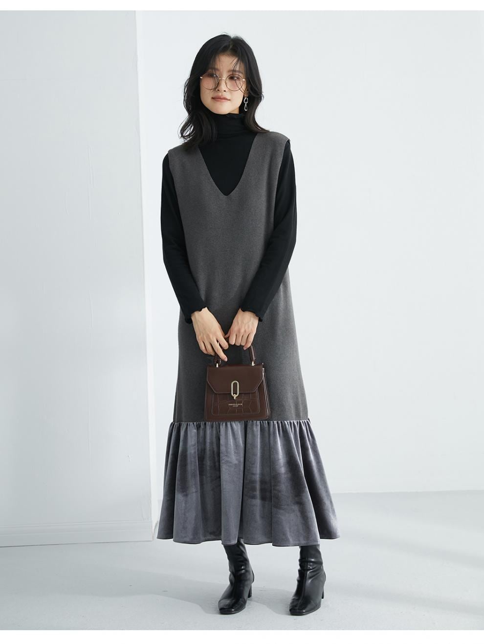 【dress】ドッキングノースリーブワンピース　N2900