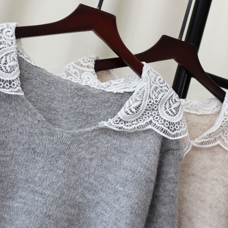 【tops】レース切り替えニットセーター　M27292