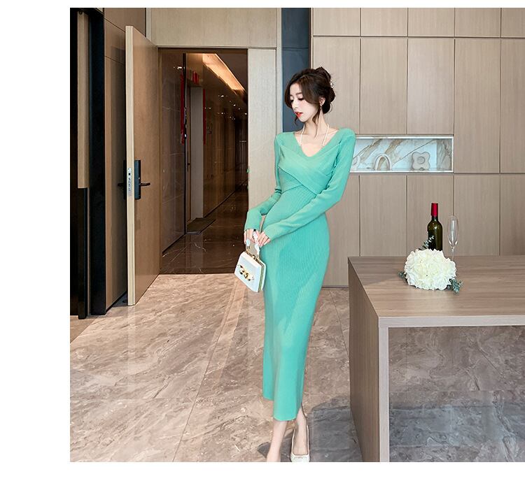 【dress】Vネックニットワンピース　M18602