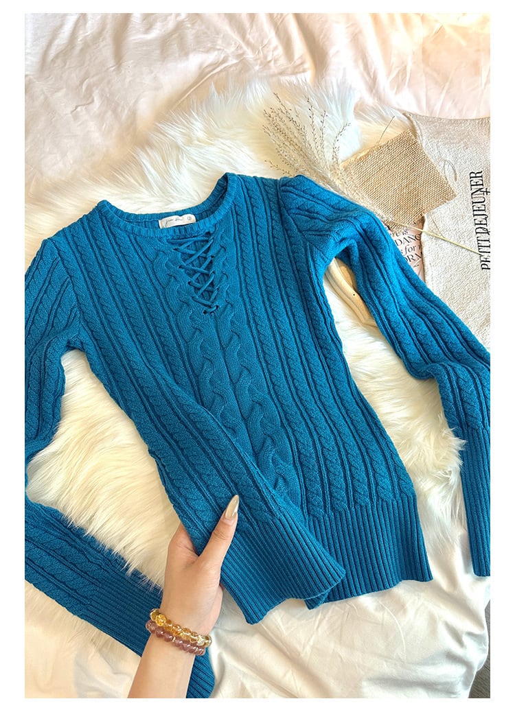 【tops】カットワークニットトップス　ニットトップス