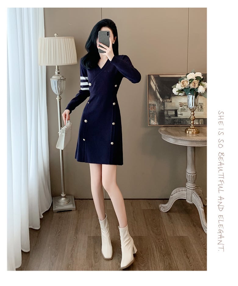 【dress】ダブルボタンニットワンピース　M25366
