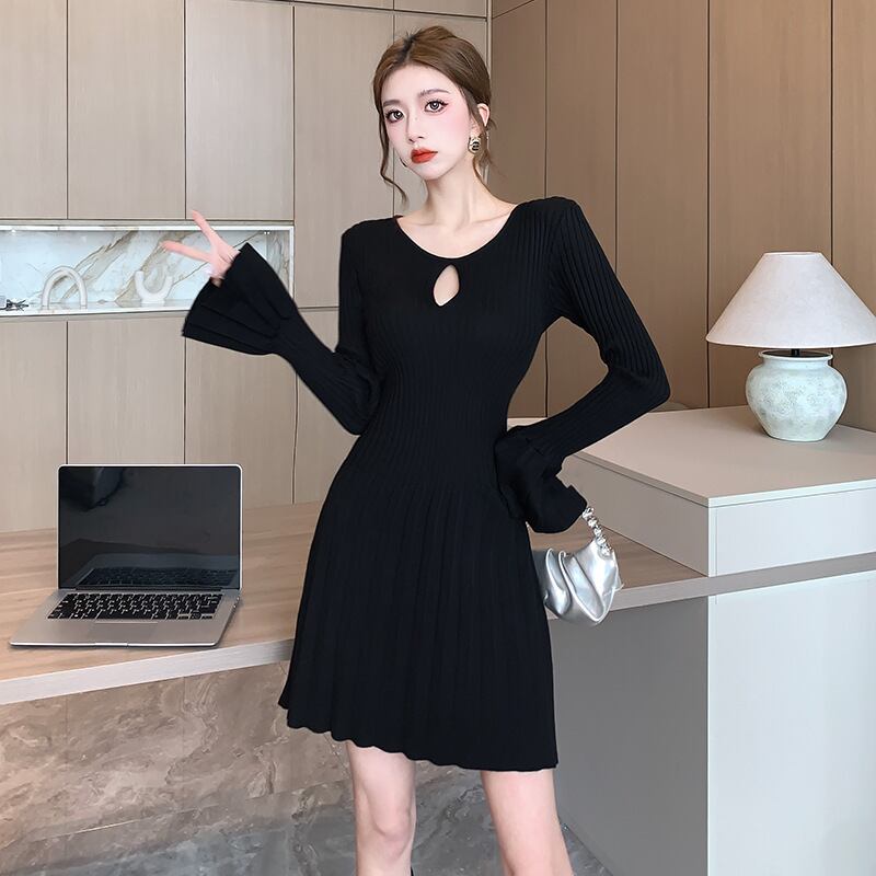 【dress】プリーツニットワンピース　M18856