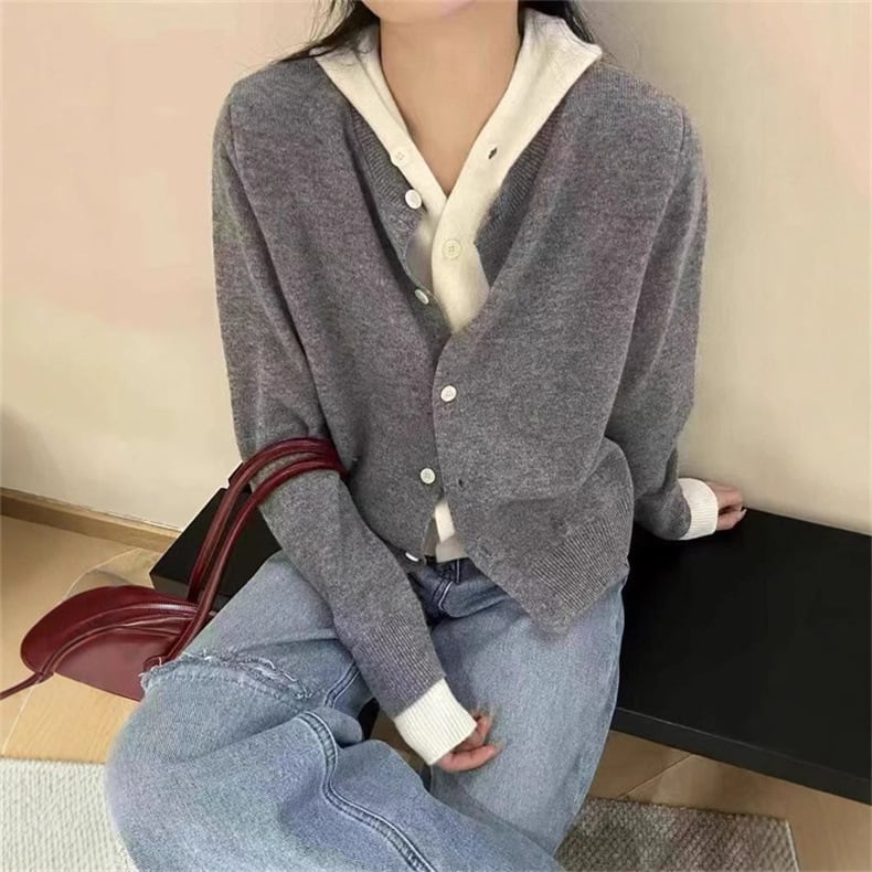 【outer】切り替え配色ニットカーデ　M29017