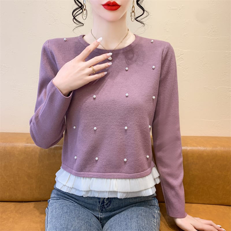 【tops】パールドッキングニットトップス　M28572