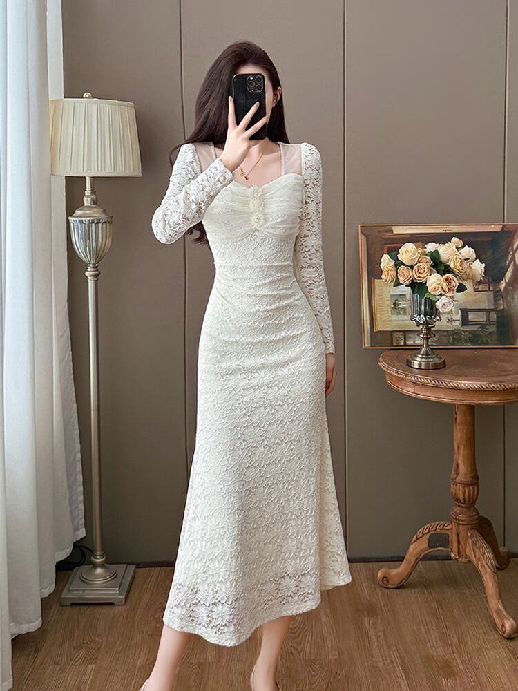 【dress】チュールドッキングレースワンピース Q7499