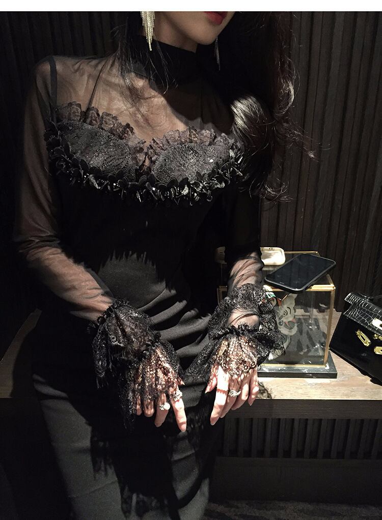 【dress】レースドッキングチュールワンピース　M28342